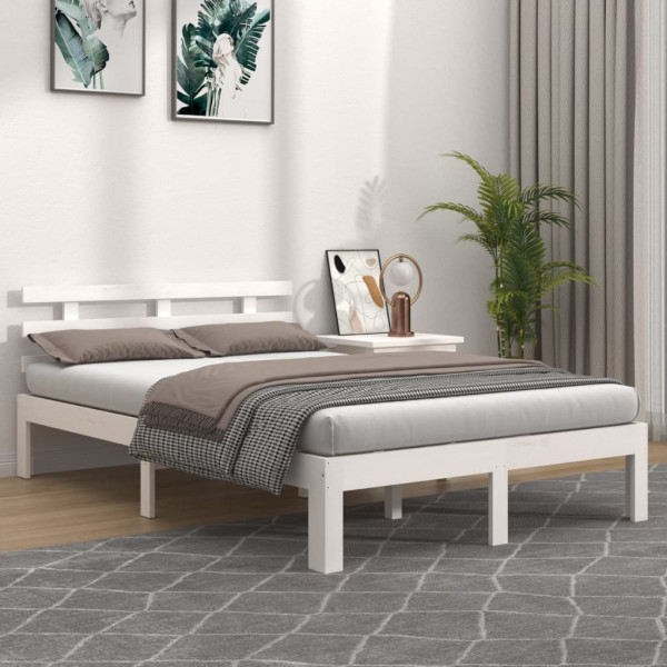 Estructura de cama doble madera maciza blanco 135x190 cm D