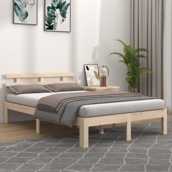 Estructura de cama de madera maciza 140x190 cm D