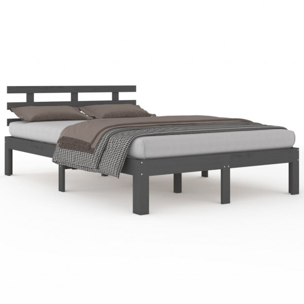 Estructura de cama madera maciza gris tamaño king 150x200 cm M 2