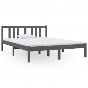 Estructura de cama matrimonial madera maciza gris 135x190 cm H