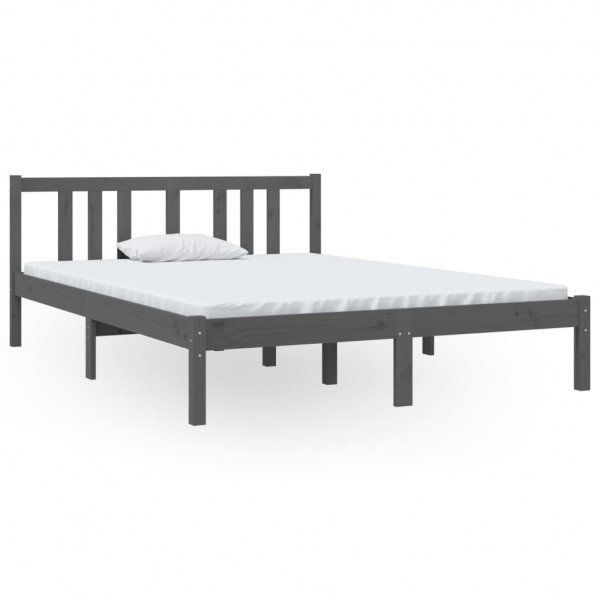 Estructura de cama matrimonial madera maciza gris 135x190 cm M 2