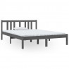 Estrutura de cama casal 135x190 cm madeira maciça cinzento 2