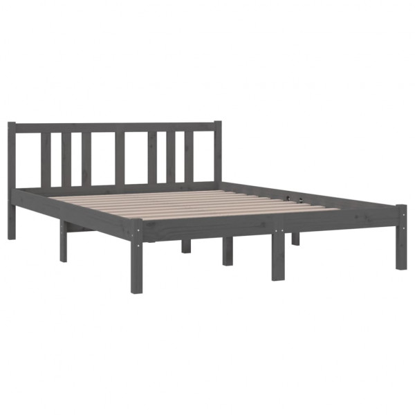 Estrutura de cama casal 135x190 cm madeira maciça cinzento M 3