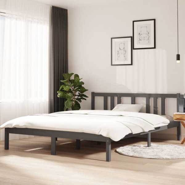 Estructura de cama madera maciza gris tamaño king 150x200 cm D