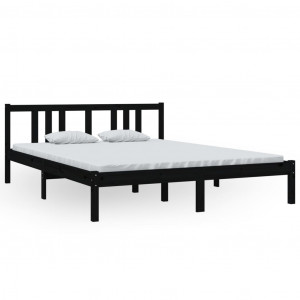 Estructura de cama madera maciza negro tamaño king 150x200 cm H