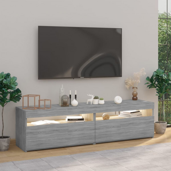 Mueble de TV con luces LED 2 uds gris Sonoma 75x35x40 cm M 4