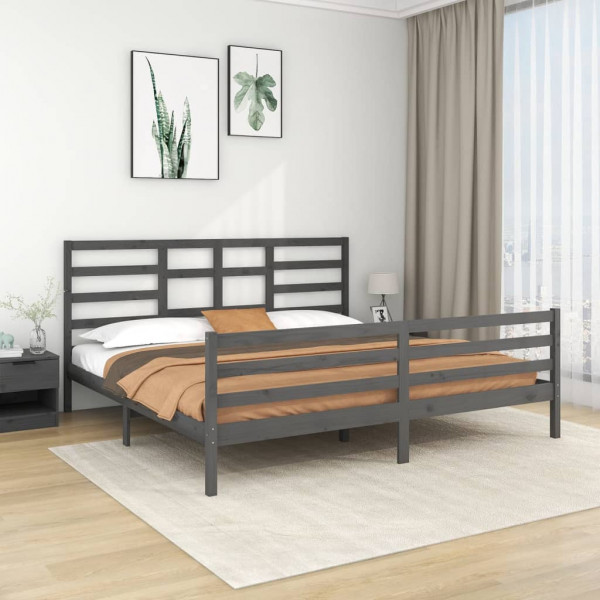 Estructura de cama de madera maciza de pino gris 200x200 cm D