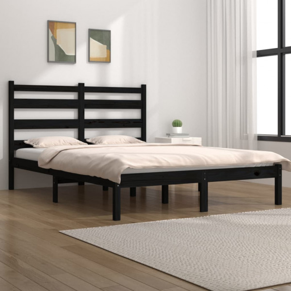 Estructura de cama de madera maciza de pino negra 140x190 cm D