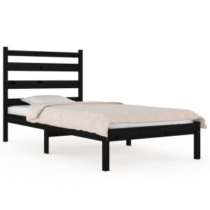 Estructura de cama madera maciza de pino negra 100x200 cm H