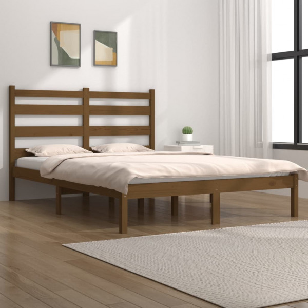 Estructura de cama madera maciza de pino marrón miel 200x200 cm D