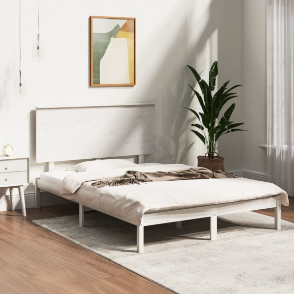 Estructura de cama madera maciza de pino blanca 120x200 cm D
