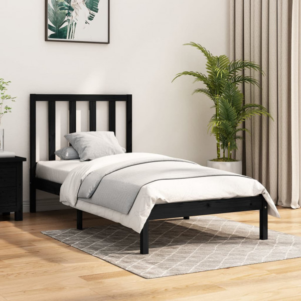 Estructura cama madera maciza pino individual negra 75x190 cm D