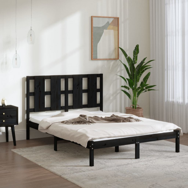 Estructura de cama de madera maciza de pino negra 140x190 cm D