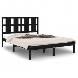 Estrutura de cama 140x190 cm madeira de pinho maciça preto H