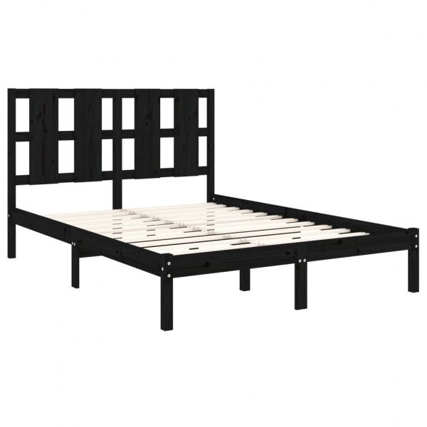 Estructura de cama de madera maciza de pino negra 140x190 cm M 4