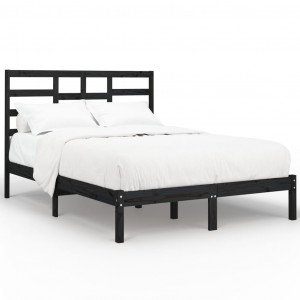 Estrutura de cama 140x190 cm madeira maciça preto H
