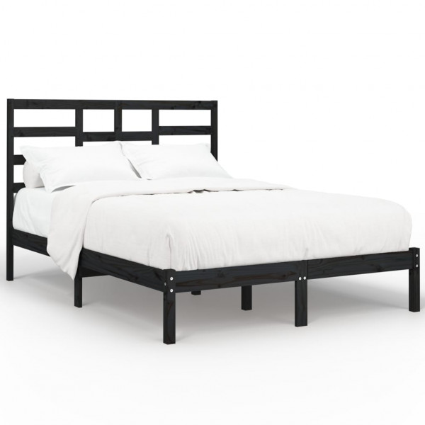 Estructura de cama de madera maciza negra 140x190 cm M 2