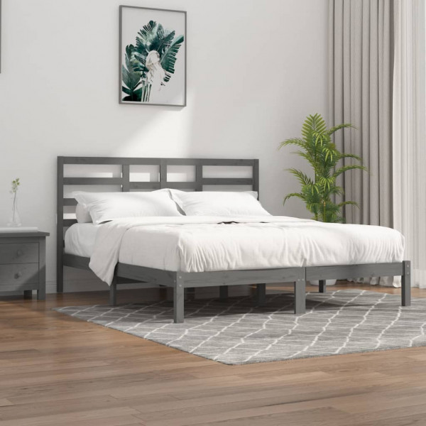 Estructura de cama de madera maciza de pino gris 200x200 cm D