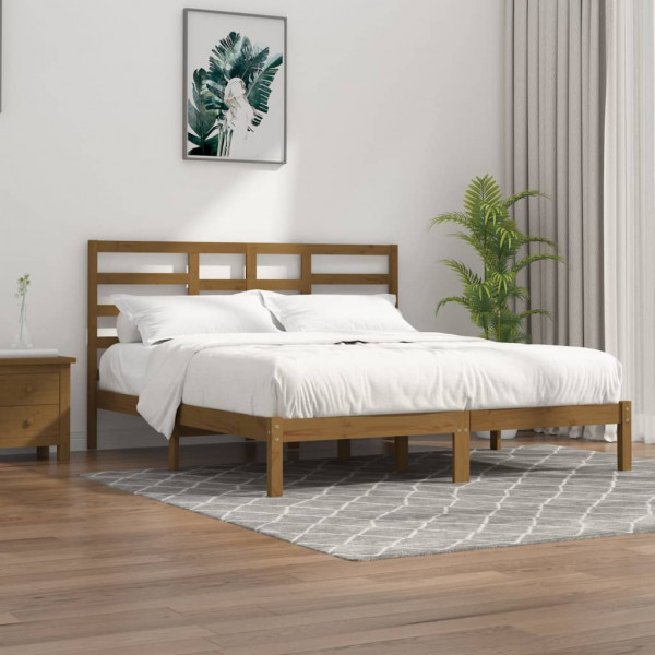 Estructura de cama madera maciza de pino marrón miel 200x200 cm D