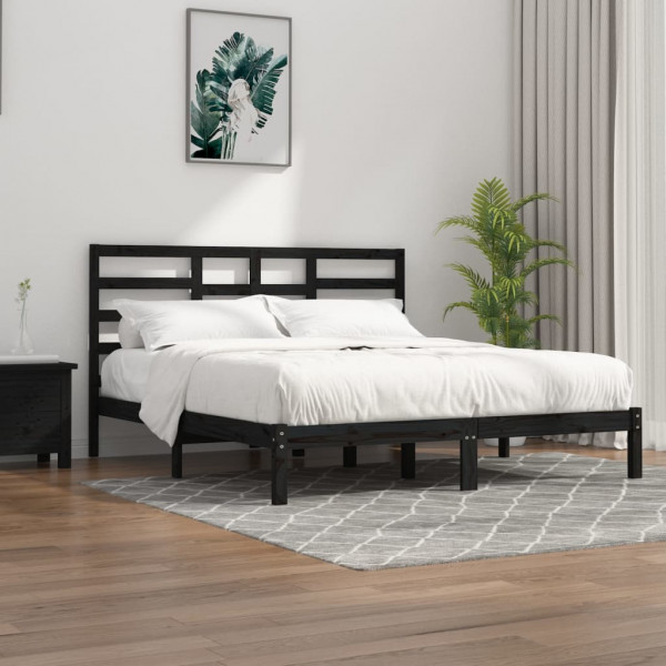 Estructura de cama de madera maciza de pino negra 200x200 cm D