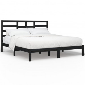 Estructura de cama de madera maciza de pino negra 200x200 cm H