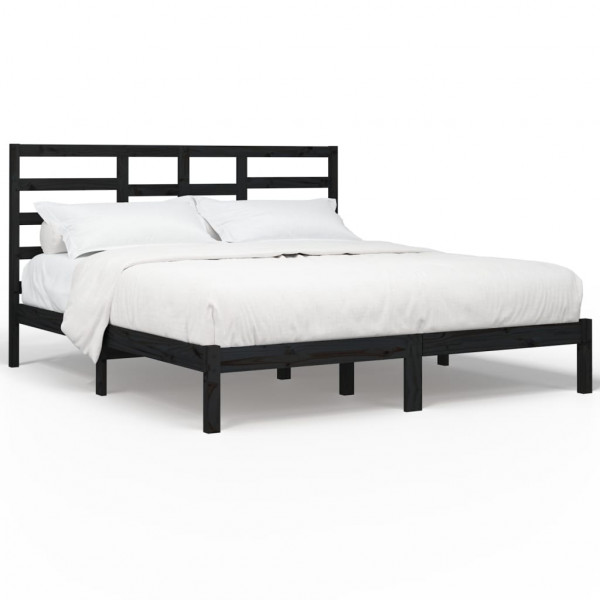 Estructura de cama de madera maciza de pino negra 200x200 cm M 2