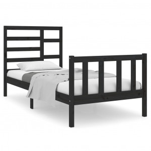 Estructura de cama individual madera maciza negra 75x190 cm H