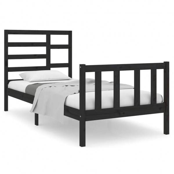 Estrutura cama pequena solteiro 75x190 cm madeira maciça preto M 2
