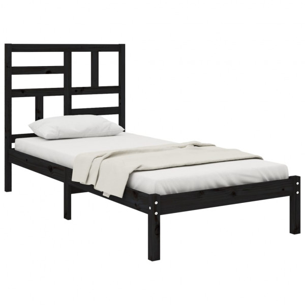 Estructura de cama madera maciza individual negra 75x190 cm M 3
