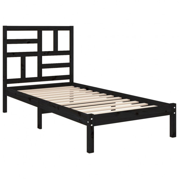 Estructura de cama madera maciza individual negra 75x190 cm M 4