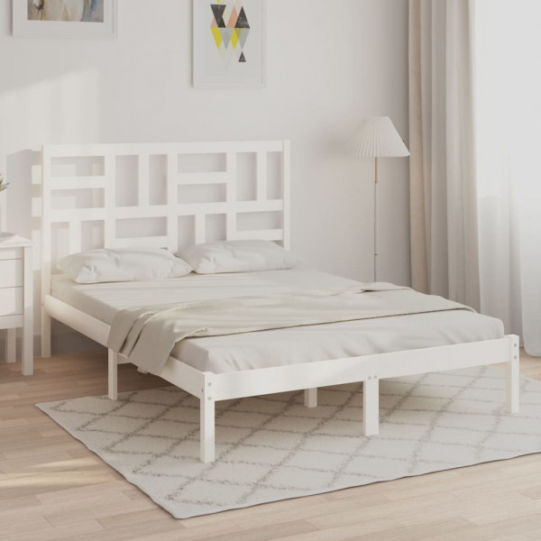Estructura de cama de madera maciza blanca 140x190 cm D