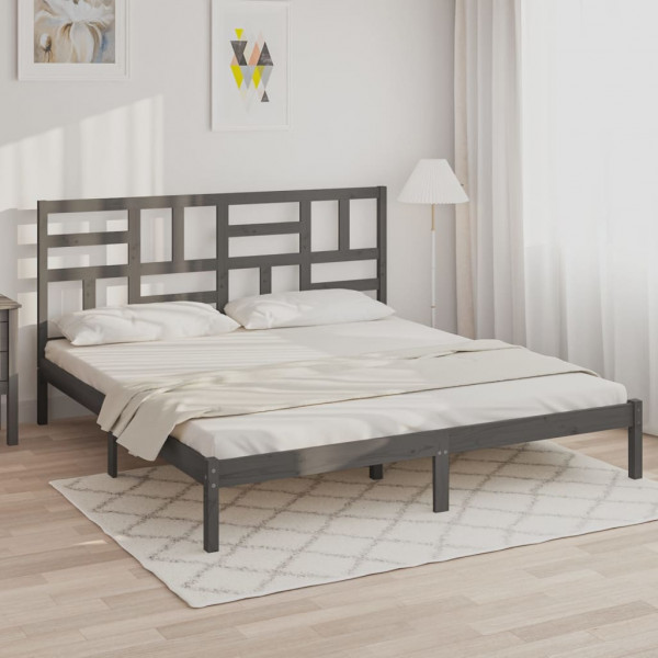 Estructura de cama de madera maciza de pino gris 200x200 cm D