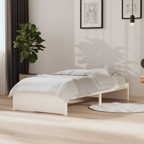 Estructura de cama individual madera maciza blanca 90x190 cm D