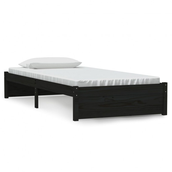 Estructura de cama individual madera maciza negra 90x190 cm M 2