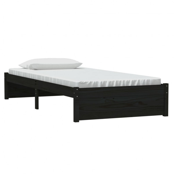 Estrutura de cama solteiro 90x190 cm madeira maciça preto M 3