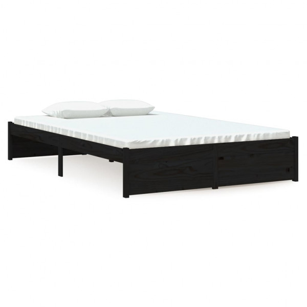 Estructura de cama doble pequeña madera maciza negra 120x190 cm M 2