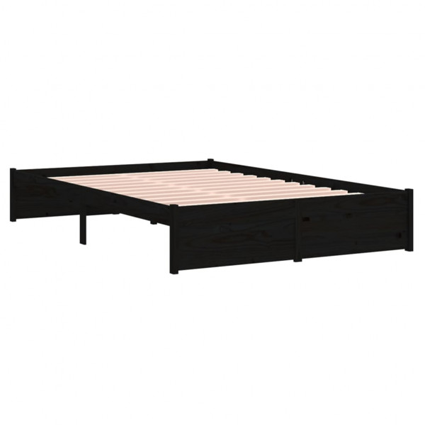 Estructura de cama doble pequeña madera maciza negra 120x190 cm M 4