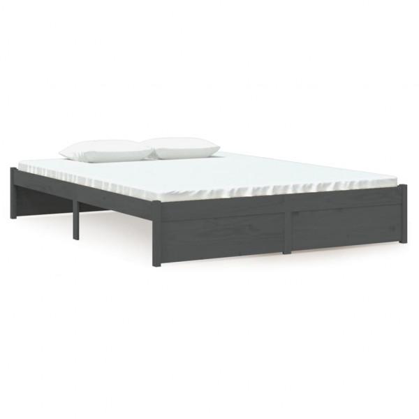 Estrutura de cama casal 135x190 cm madeira maciça cinzento M 2