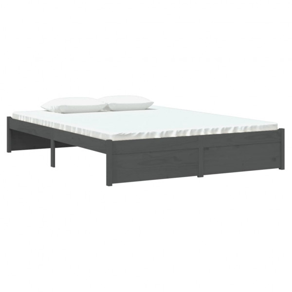 Estrutura de cama casal 135x190 cm madeira maciça cinzento M 3
