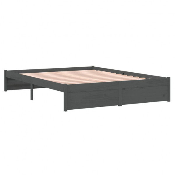 Estructura de cama de matrimonio madera maciza gris 135x190 cm M 4