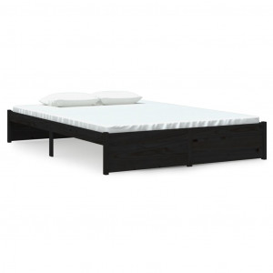 Estrutura de cama 140x190 cm madeira maciça preto H