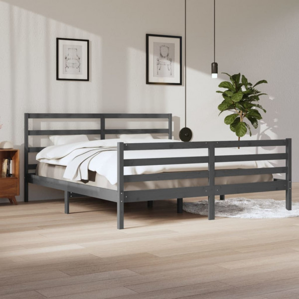 Estructura de cama de madera maciza de pino gris 200x200 cm D
