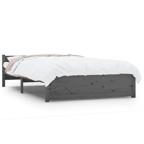 Estructura de cama de matrimonio madera maciza gris 135x190 cm M 2