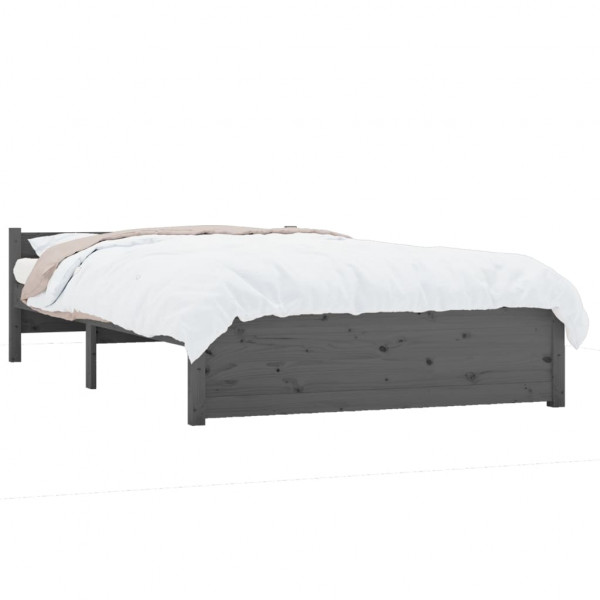 Estructura de cama de matrimonio madera maciza gris 135x190 cm M 3