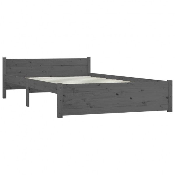 Estrutura de cama casal 135x190 cm madeira maciça cinzento M 4
