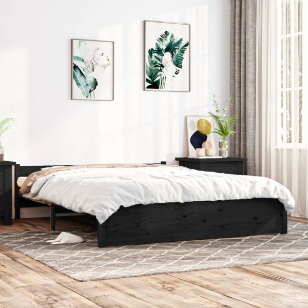 Estructura de cama de madera maciza negro 140x190 cm D