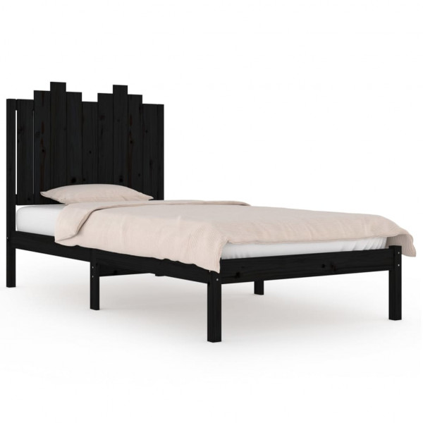 Estrutura de cama pequena solteiro 75x190 cm pinho maciço preto M 2