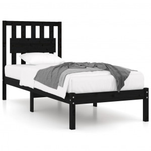 Estrutura de cama pequena solteiro 75x190 cm pinho maciço preto H