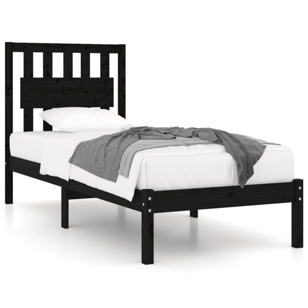 Estrutura de cama pequena solteiro 75x190 cm pinho maciço preto M 2