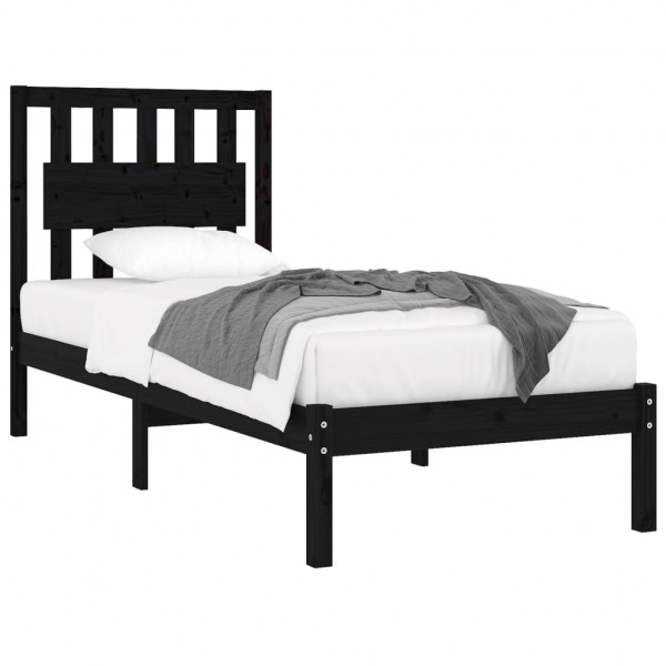 Estrutura de cama pequena solteiro 75x190 cm pinho maciço preto M 3